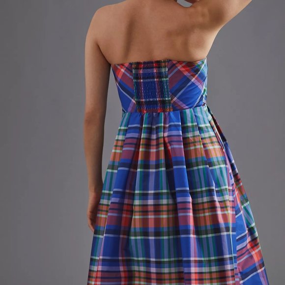 Anthropologie Plaid Strapless A-line Mini-dress - Picture 3 of 3